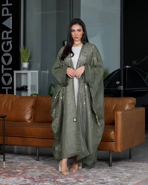 Abaya Bisht with hand shake IB136 Green